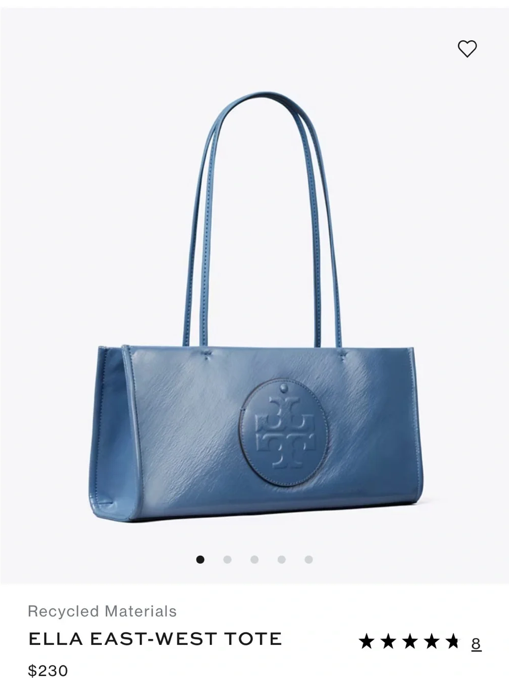 Tory Burch Periwinkle Blue Leather Shoulder Tote with Embossed Logo